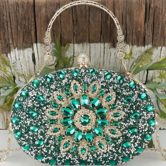 Evening Clutch Wedding Bag Green Purse Bridal Handbag Party Prom Ladies Fashion - Picture 4 of 10